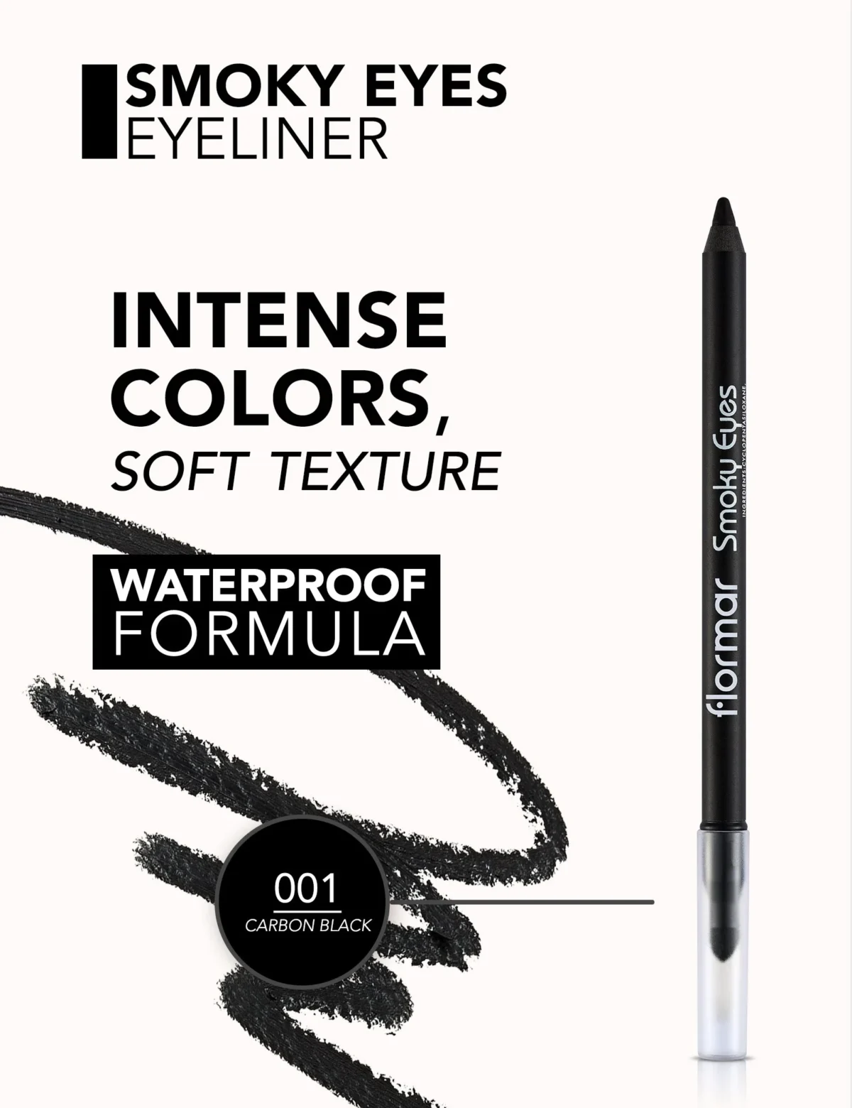 ⁦محدد عيون سموكي مقاوم للماء من فلورمار | Flormar Smoky Eyes Waterproof Eyeliner 01 Carbon Black⁩ - الصورة ⁦4⁩